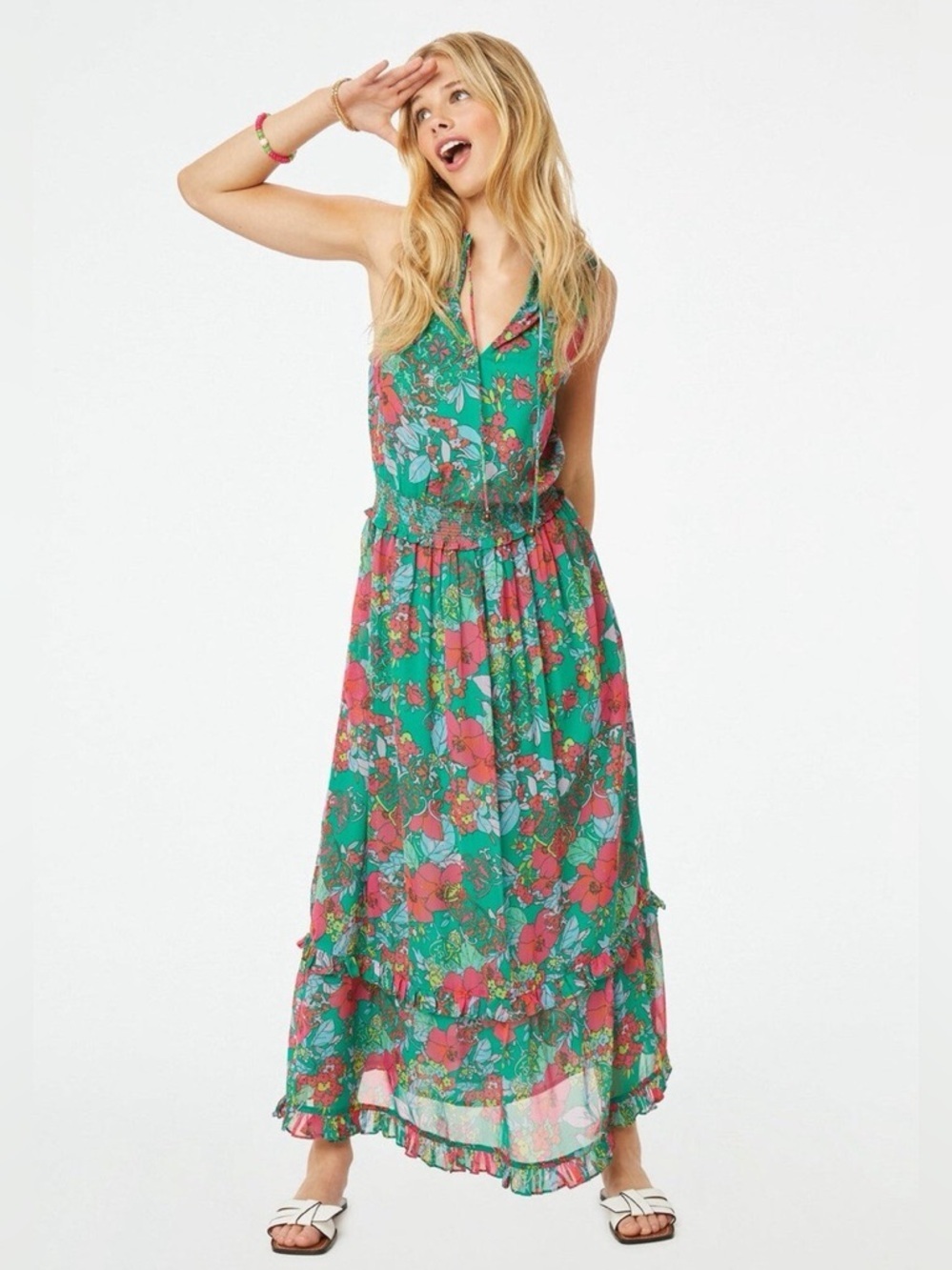 Roller Rabbit Ashbury Floral Frida Maxi Dress Sleeveless Floral Green Sz Large
